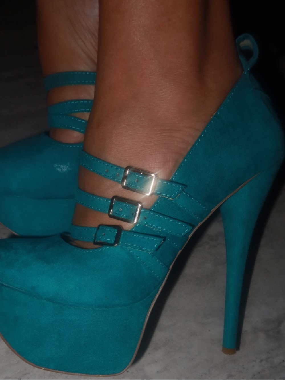 Y2K Teal Platform Heels Triple Buckle Pumps